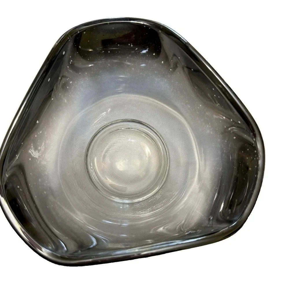 Vintage MCM Silver Fade Smoke Glass Serving Bowls Set of 2 Pedestal Ombre